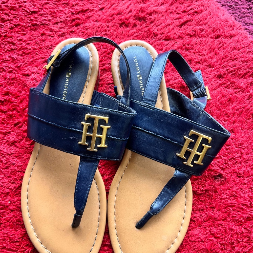 Tommy Hilfiger Dark Blue Sandals with Gold Emblem
